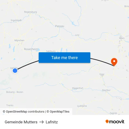 Gemeinde Mutters to Lafnitz map