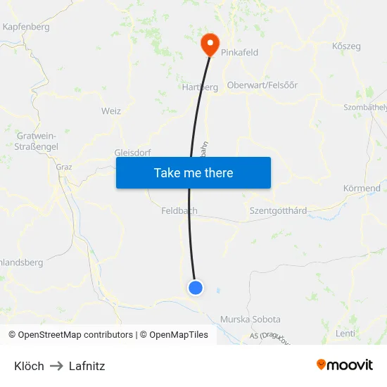 Klöch to Lafnitz map