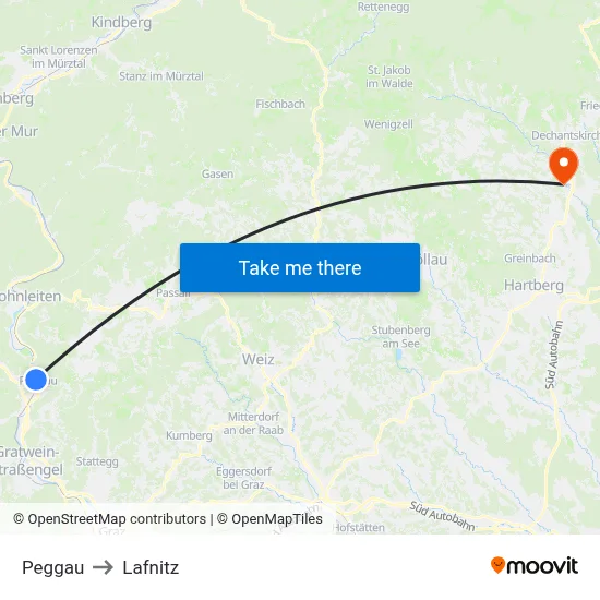 Peggau to Lafnitz map