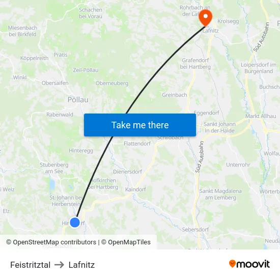 Feistritztal to Lafnitz map