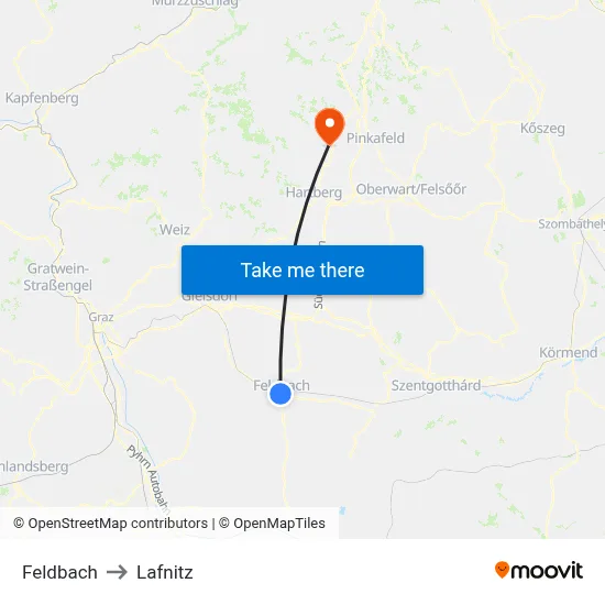 Feldbach to Lafnitz map