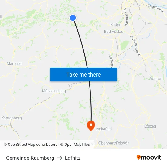 Gemeinde Kaumberg to Lafnitz map