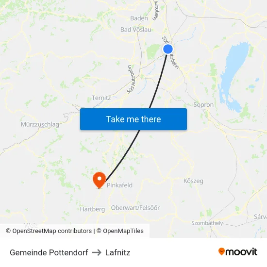 Gemeinde Pottendorf to Lafnitz map