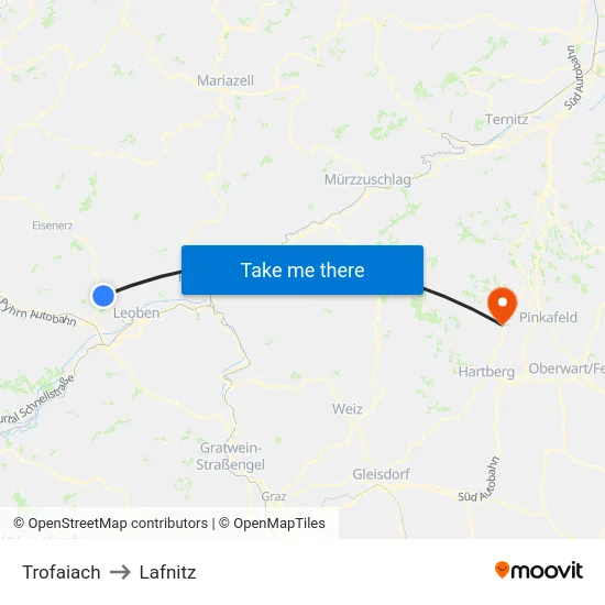 Trofaiach to Lafnitz map