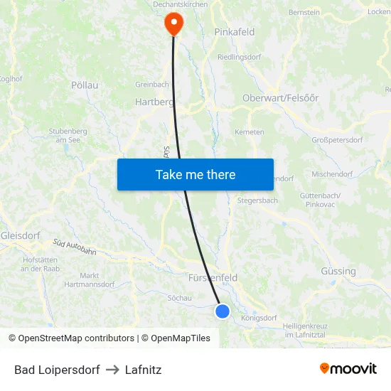 Bad Loipersdorf to Lafnitz map