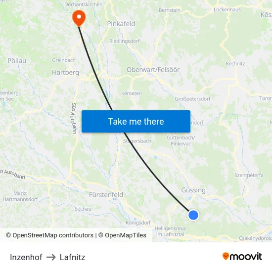 Inzenhof to Lafnitz map