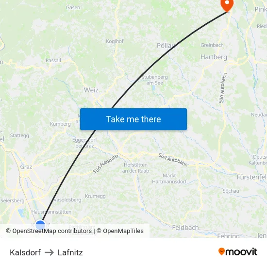 Kalsdorf to Lafnitz map
