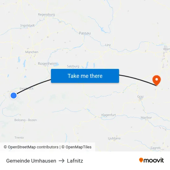 Gemeinde Umhausen to Lafnitz map