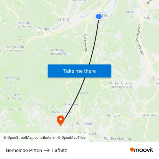 Gemeinde Pitten to Lafnitz map
