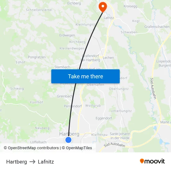 Hartberg to Lafnitz map