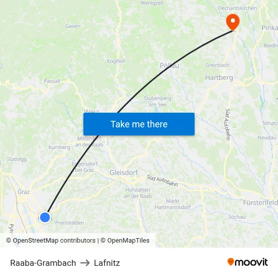 Raaba-Grambach to Lafnitz map
