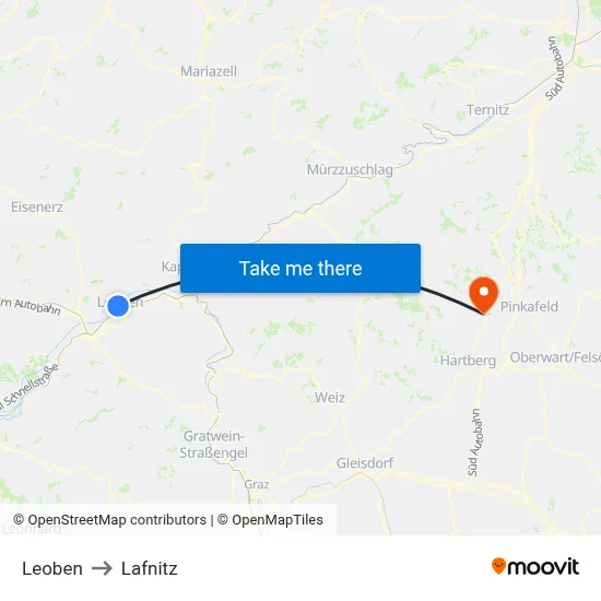 Leoben to Lafnitz map
