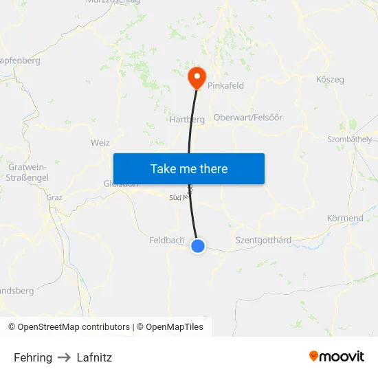 Fehring to Lafnitz map