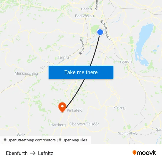 Ebenfurth to Lafnitz map