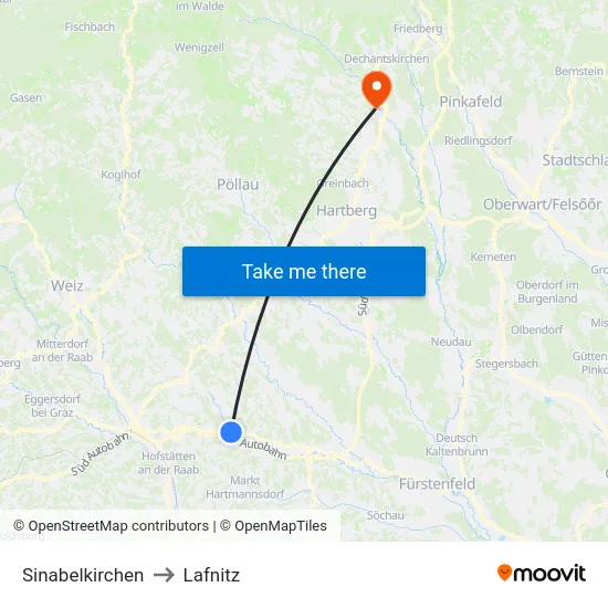 Sinabelkirchen to Lafnitz map