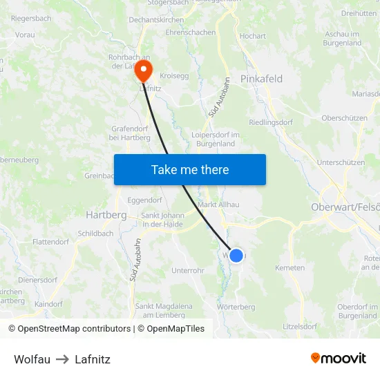 Wolfau to Lafnitz map