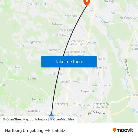 Hartberg Umgebung to Lafnitz map