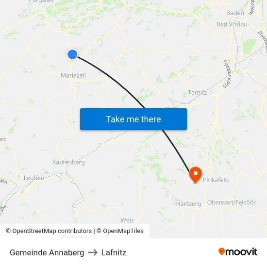 Gemeinde Annaberg to Lafnitz map