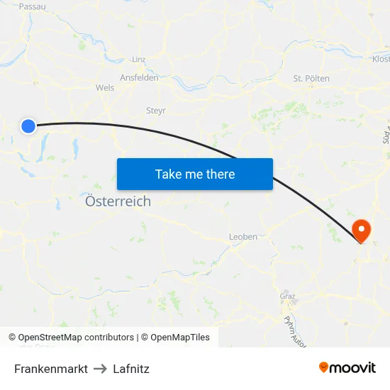 Frankenmarkt to Lafnitz map