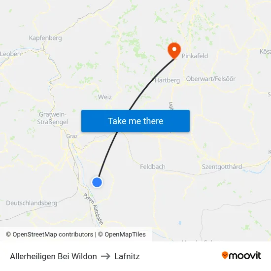 Allerheiligen Bei Wildon to Lafnitz map