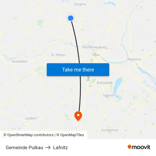 Gemeinde Pulkau to Lafnitz map