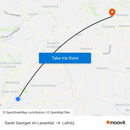 Sankt Georgen Im Lavanttal to Lafnitz map