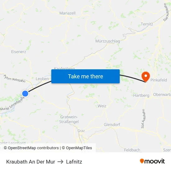 Kraubath An Der Mur to Lafnitz map