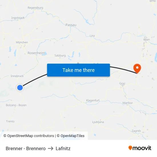 Brenner - Brennero to Lafnitz map