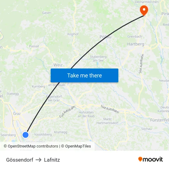 Gössendorf to Lafnitz map
