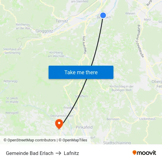 Gemeinde Bad Erlach to Lafnitz map