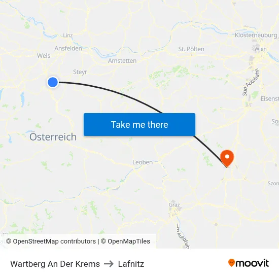 Wartberg An Der Krems to Lafnitz map
