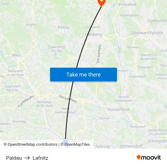 Paldau to Lafnitz map