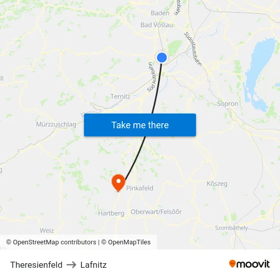 Theresienfeld to Lafnitz map