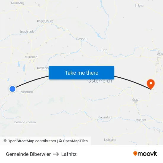 Gemeinde Biberwier to Lafnitz map