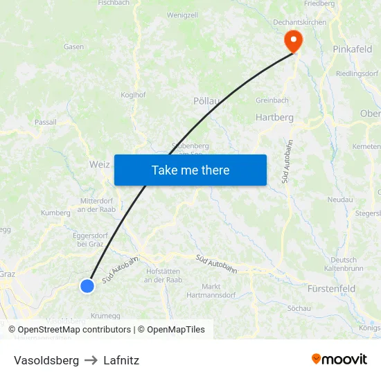 Vasoldsberg to Lafnitz map