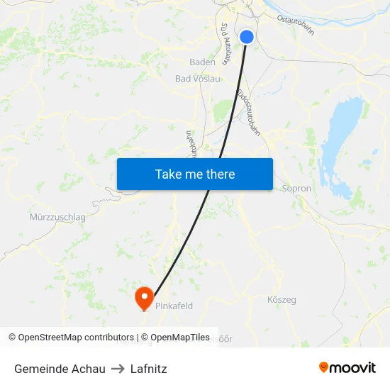 Gemeinde Achau to Lafnitz map