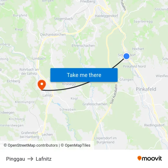 Pinggau to Lafnitz map