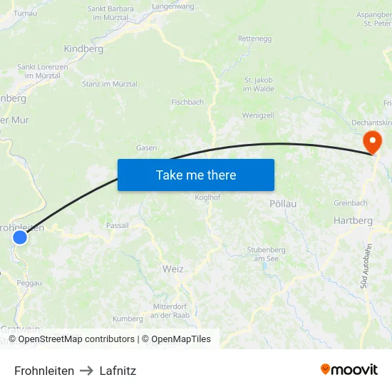 Frohnleiten to Lafnitz map