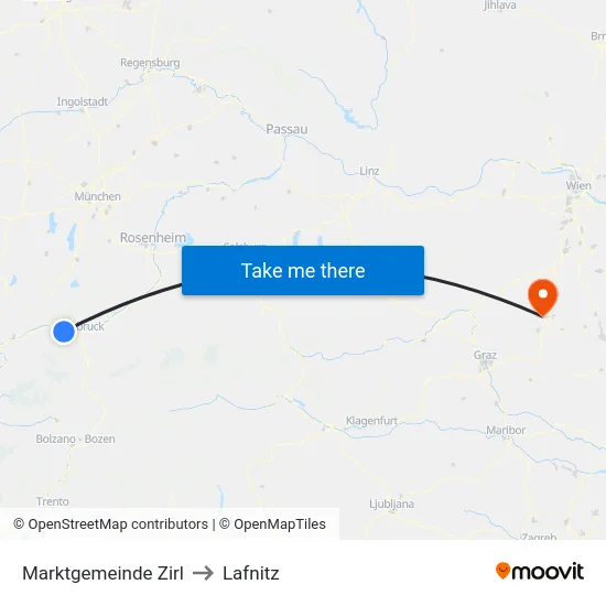 Marktgemeinde Zirl to Lafnitz map