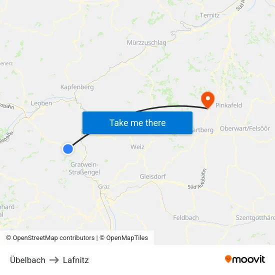 Übelbach to Lafnitz map