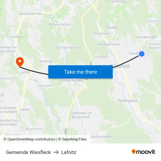 Gemeinde Wiesfleck to Lafnitz map