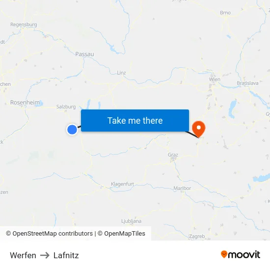 Werfen to Lafnitz map