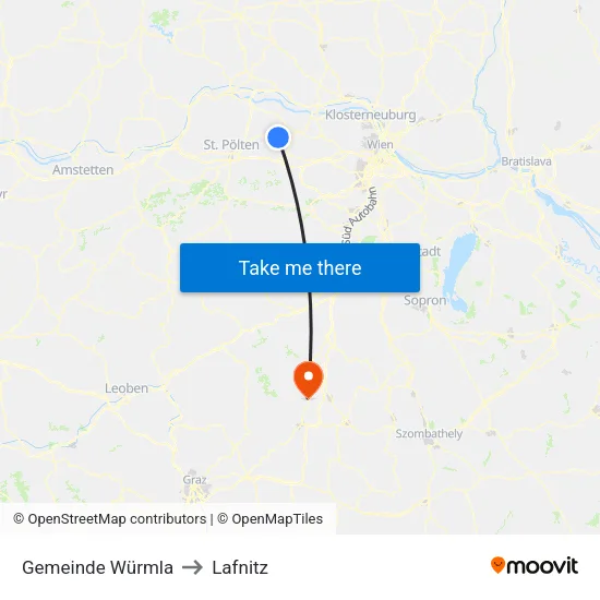 Gemeinde Würmla to Lafnitz map