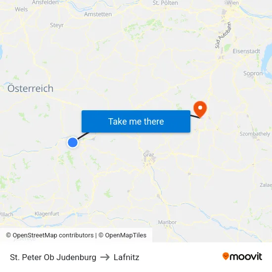St. Peter Ob Judenburg to Lafnitz map