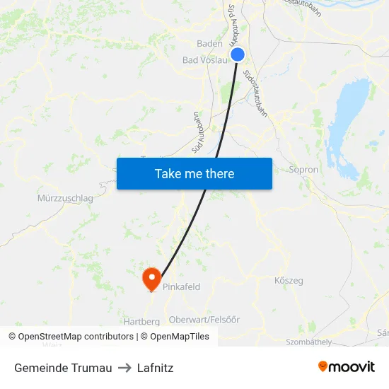 Gemeinde Trumau to Lafnitz map