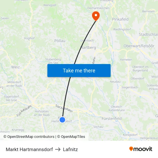 Markt Hartmannsdorf to Lafnitz map