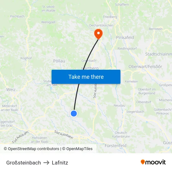 Großsteinbach to Lafnitz map