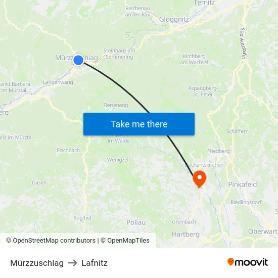 Mürzzuschlag to Lafnitz map