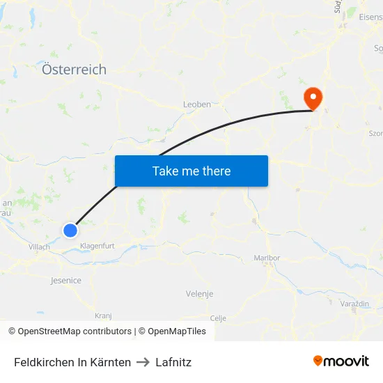 Feldkirchen In Kärnten to Lafnitz map