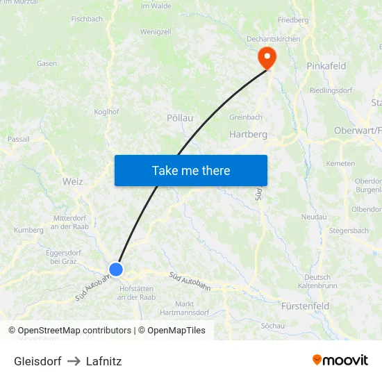 Gleisdorf to Lafnitz map